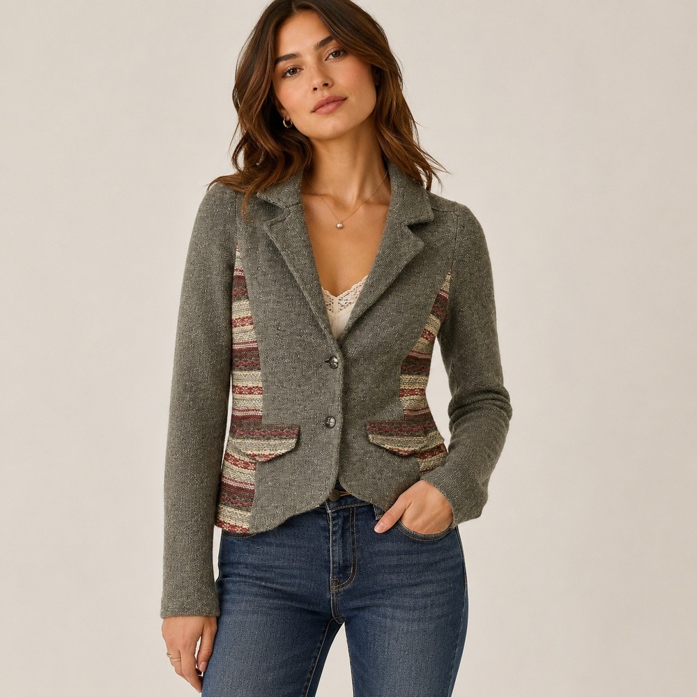 Ett:Twa Anthropologie Y2K‎ Wool Knit Blazer Jacket Women Small Boho